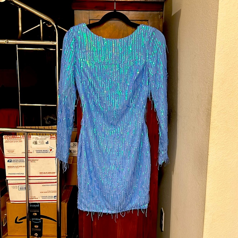 Dress the Population Blue Sparkly Dress NWOT size S detached hanger strap